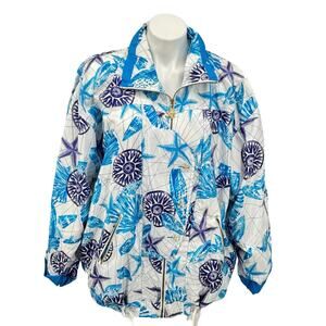 Lavon Vtg Women's Nautical Seashell Windbreaker Track Jacket SZ S Baggy 90s Blue
